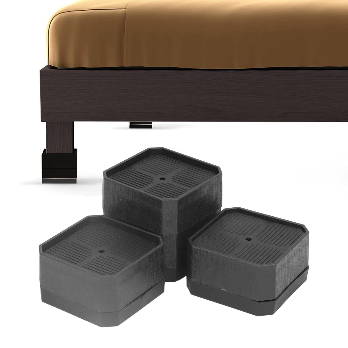 8 Set Full Covered Bed Risers Anti Slip Stackable Furniture Risers for Cabinet Washing Machine Base Tables Chairs