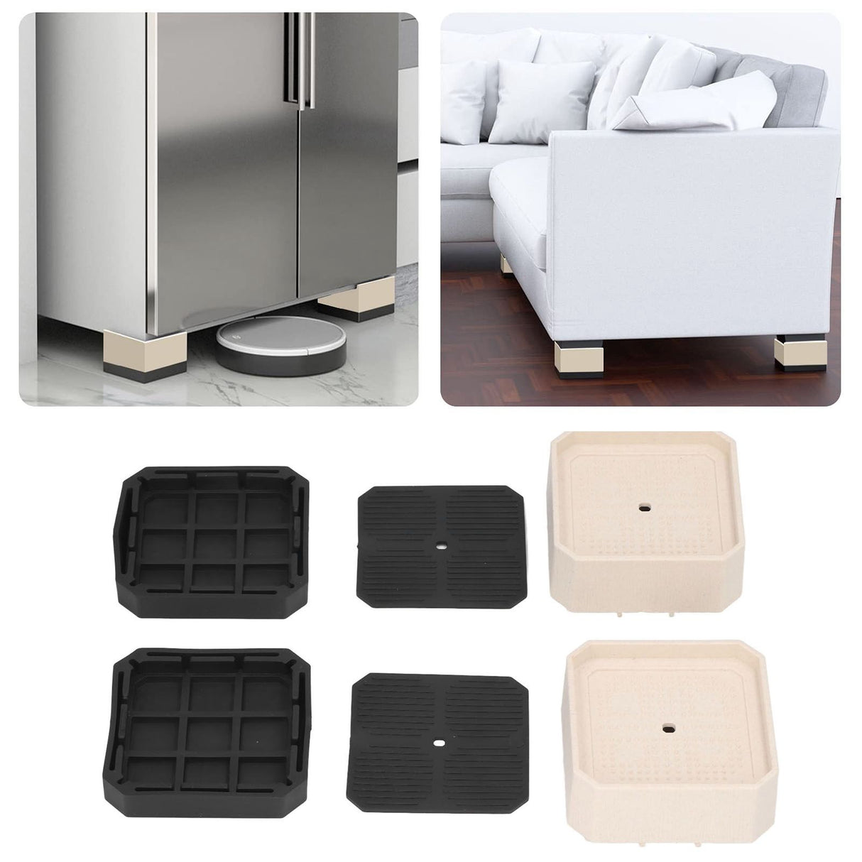 8 Set Full Covered Bed Risers Shockproof Stackable Furniture Risers for Refrigerator Washing Machine Base Tables Chairs