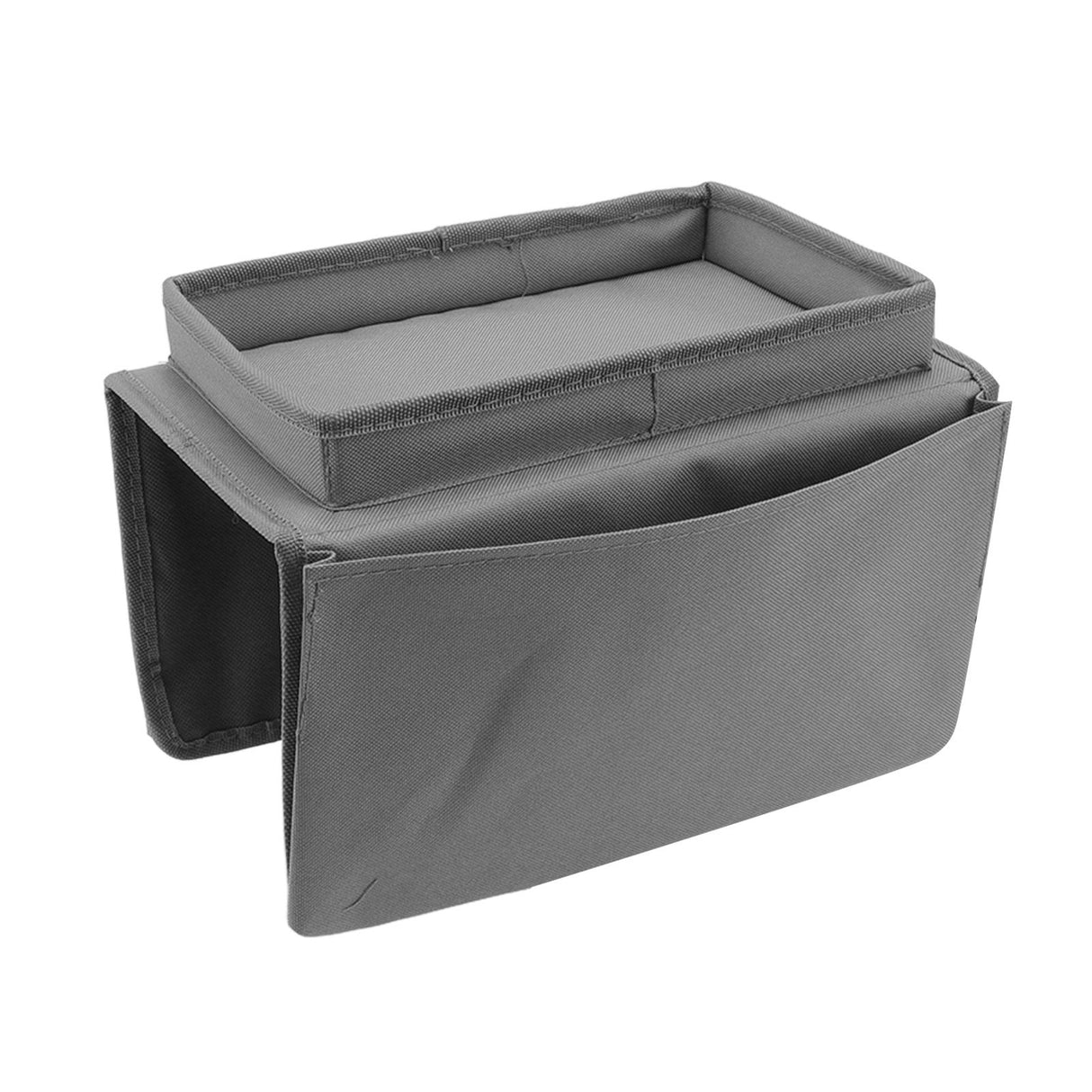 Sofa Tray Folding Arm Storage Holder Table 600D Oxford Cloth Side Pockets for Couch Grey