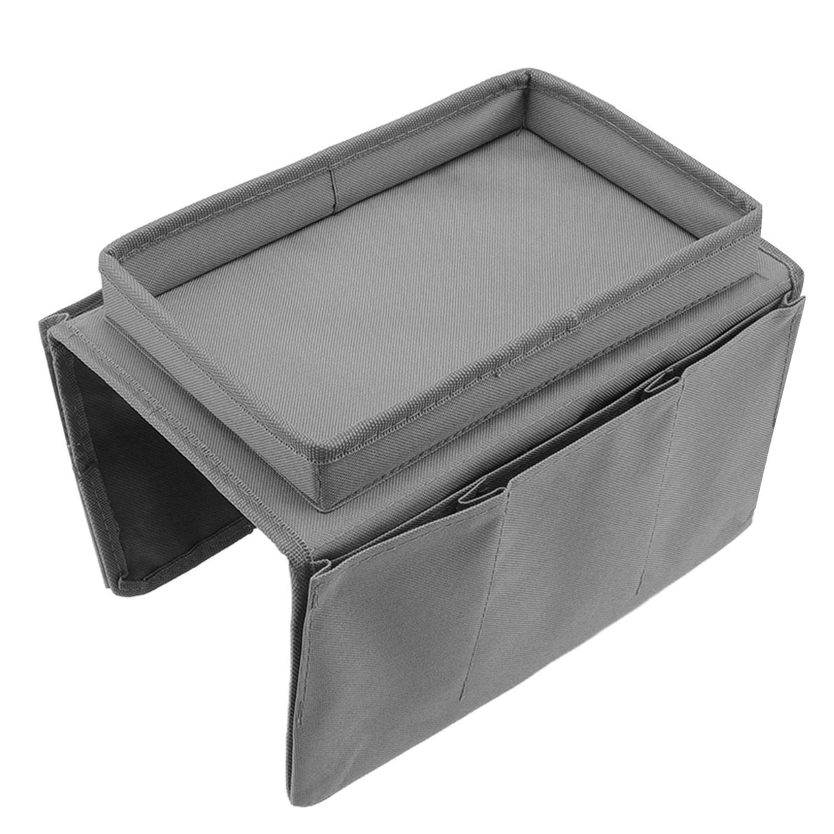 Sofa Tray Folding Arm Storage Holder Table 600D Oxford Cloth Side Pockets for Couch Grey