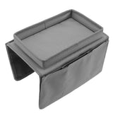 Sofa Tray Folding Arm Storage Holder Table 600D Oxford Cloth Side Pockets for Couch Grey