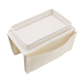 Sofa Tray Folding Arm Storage Holder Table 600D Oxford Cloth Side Pockets for Couch Beige