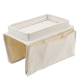 Sofa Tray Folding Arm Storage Holder Table 600D Oxford Cloth Side Pockets for Couch Beige - Side View