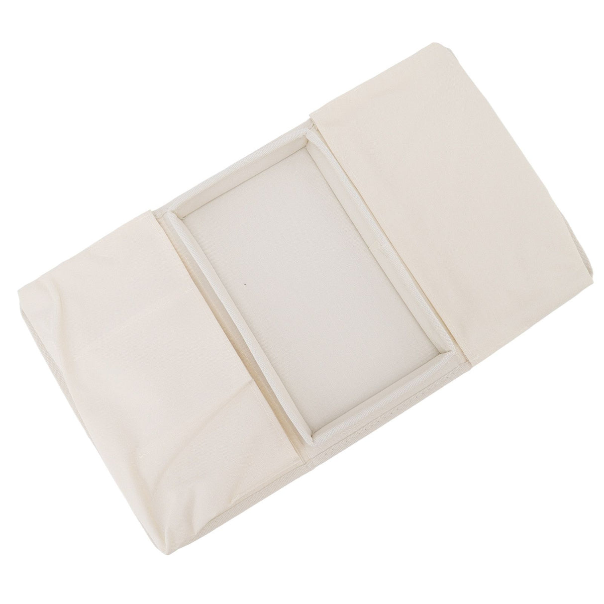 Sofa Tray Folding Arm Storage Holder Table 600D Oxford Cloth Side Pockets for Couch Beige