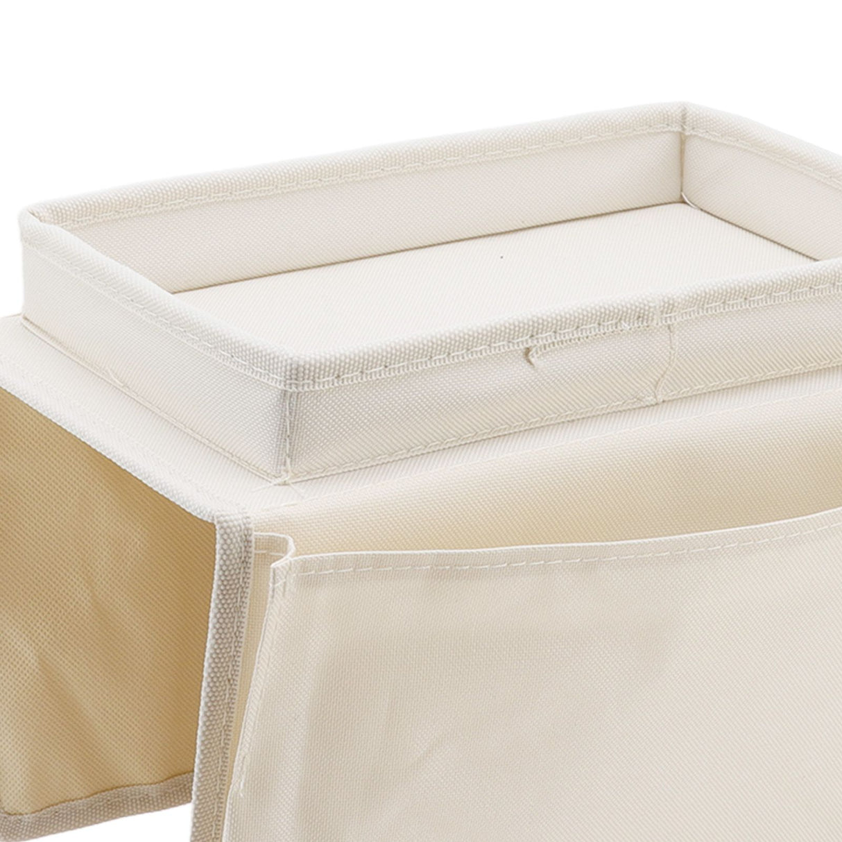 Sofa Tray Folding Arm Storage Holder Table 600D Oxford Cloth Side Pockets for Couch Beige