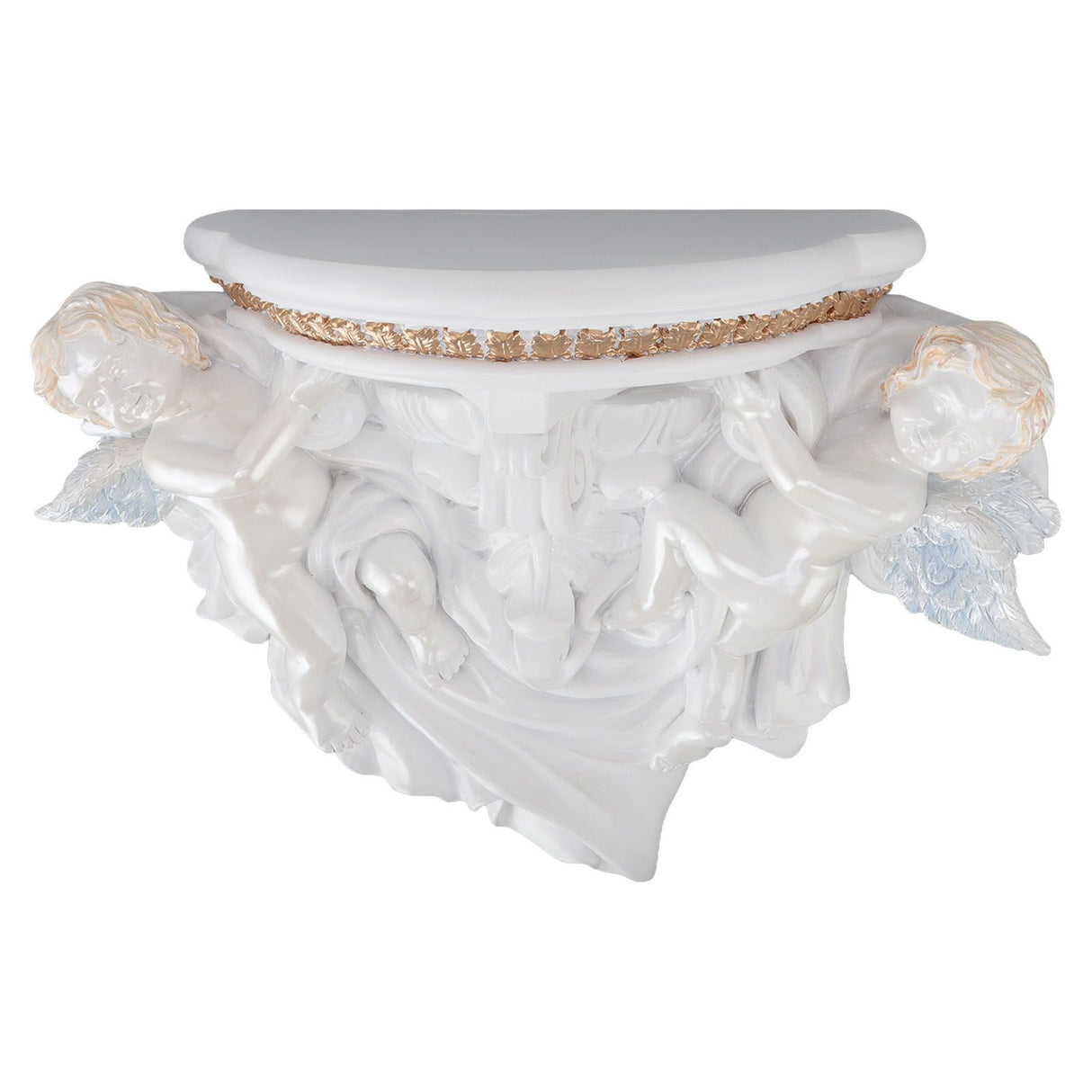 Resin Angel Wall Shelf European Exquisite Beautiful Decoration Rack for Bedroom Living Room Kitchen Pure White Gold