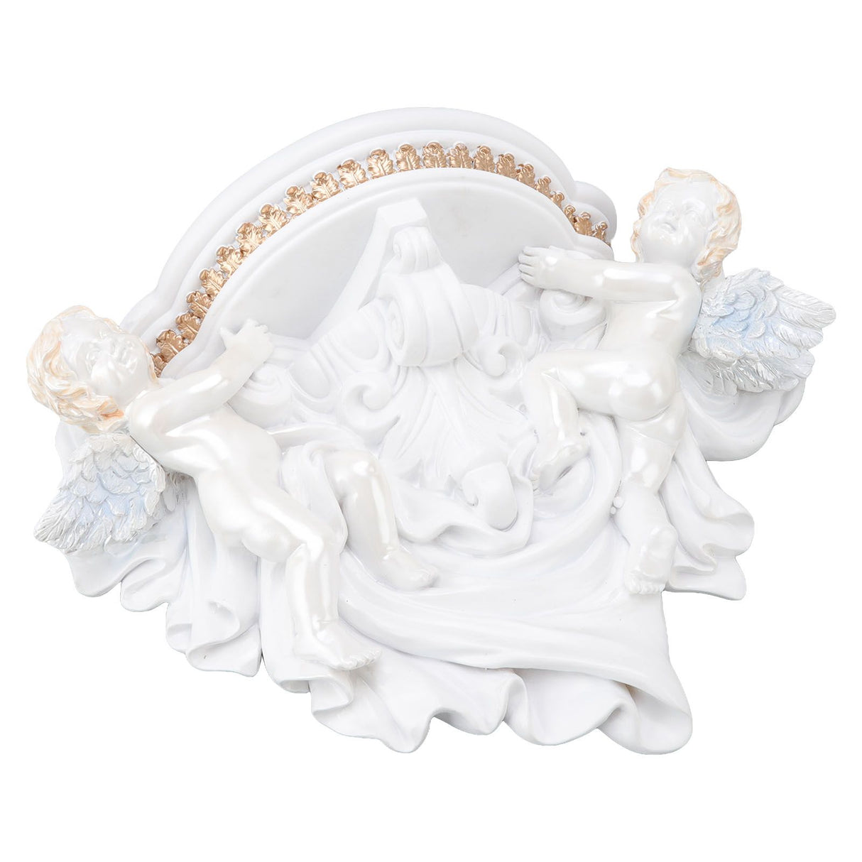 Resin Angel Wall Shelf European Exquisite Beautiful Decoration Rack for Bedroom Living Room Kitchen Pure White Gold