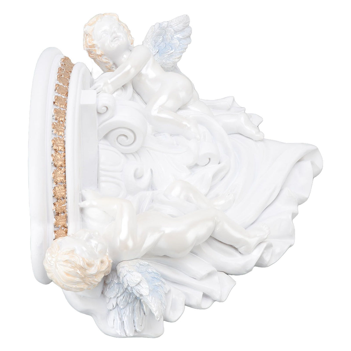 Resin Angel Wall Shelf European Exquisite Beautiful Decoration Rack for Bedroom Living Room Kitchen Pure White Gold
