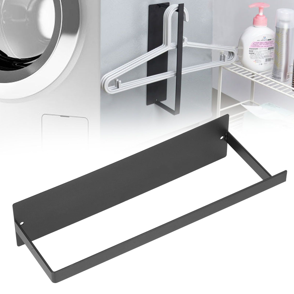 Washing Machine Hanger Holder Wall Mounted Magnetic Suction Thickened Panel Wall Towel Rack for Bathroom Wash Machine Black