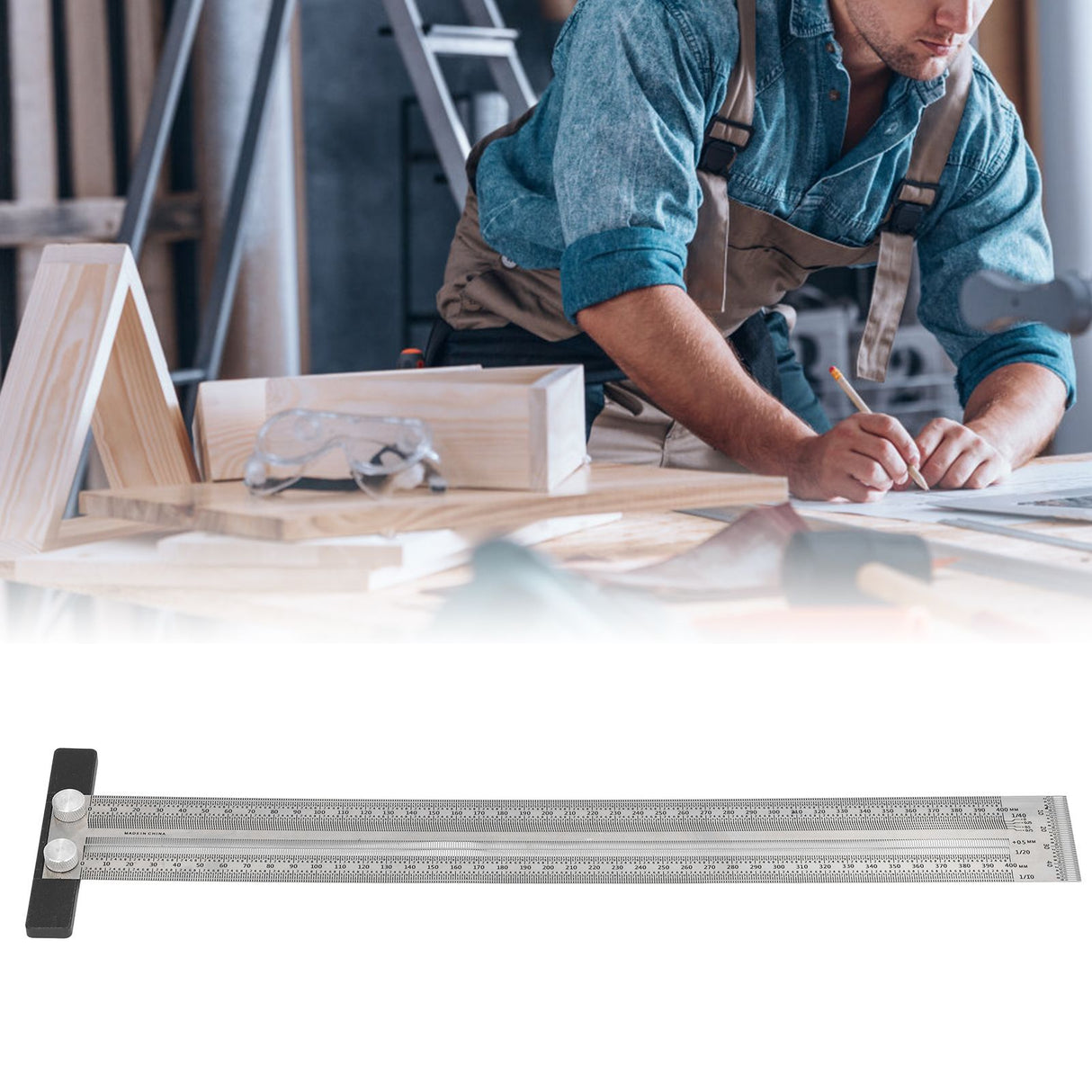 Woodworking Marking T Rulers Positioning Scribing Ruler Gauge Carpenter Measuring Mark Ruler 400mm