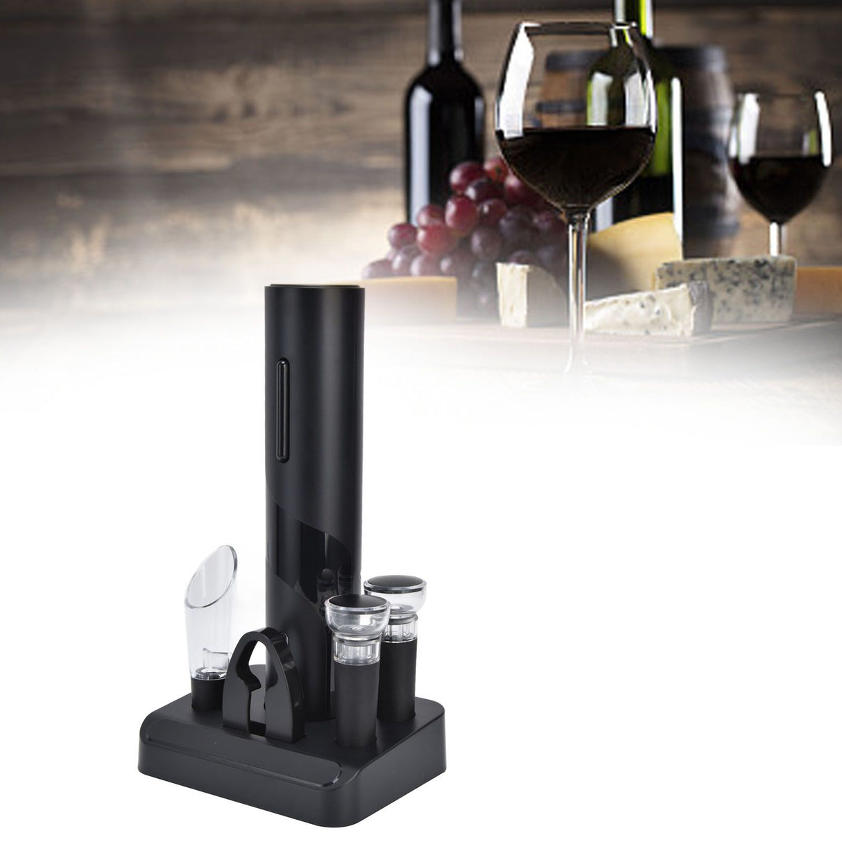 Electric Wine Opener Foil Cutter Aerator Pourer Wine Stopper Set with Storage Base for Home Bar Restaurant