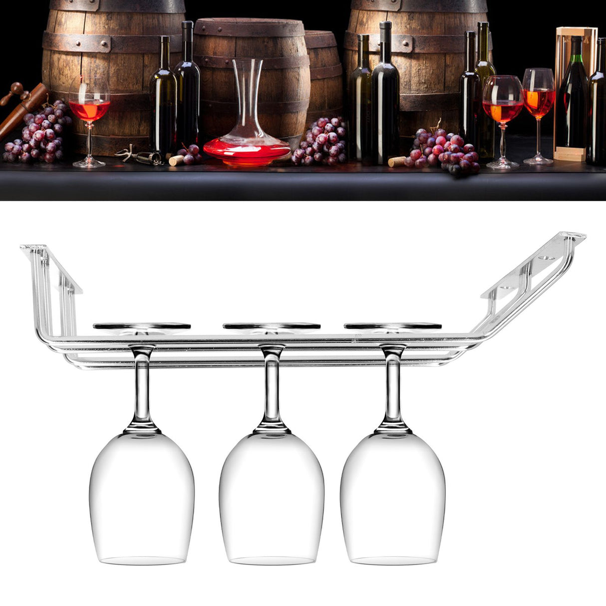 Stainless Steel Double Row Wine Glass Stemware Rack Hanging Stemware Holder Under CabinetS