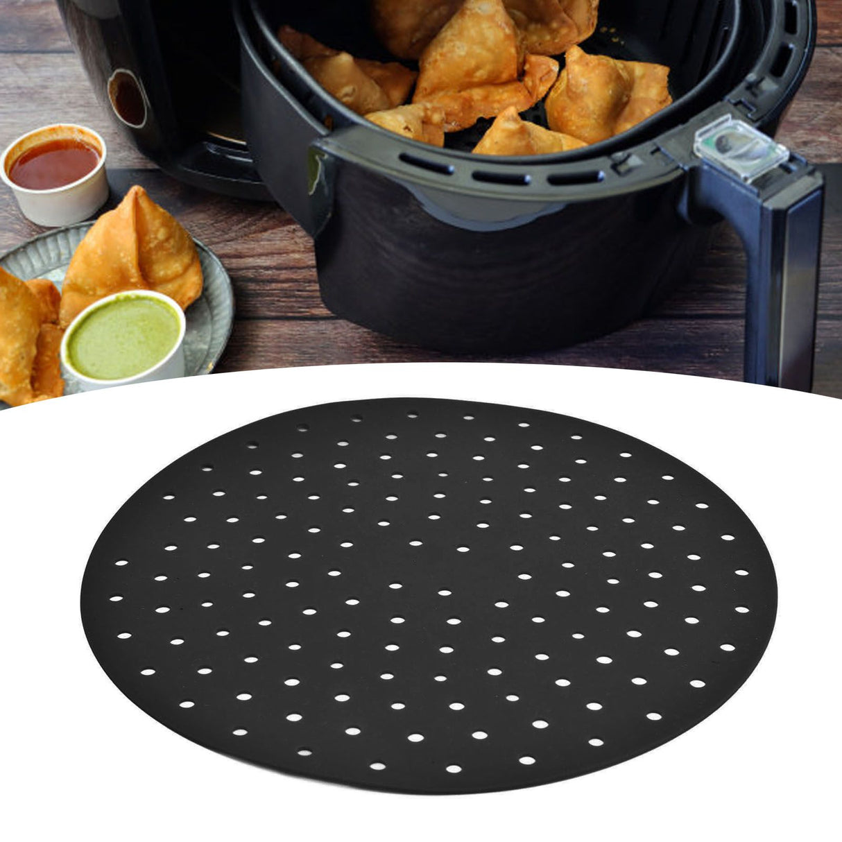 20cm Anti Slip Round Cooking Fryer Mat Anti Sticking Silicone Steamer Liners For KitchenBlack