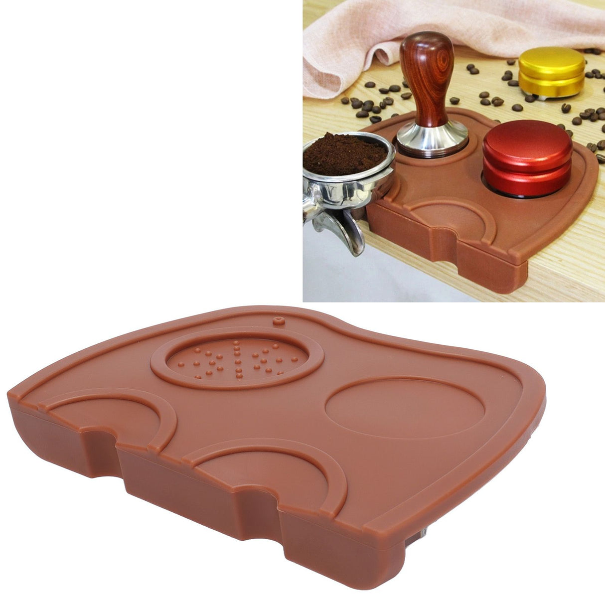 Silicone Coffee Tamper Pad Anti Slip Soft Tamper Mat Heat Resistant Corner Tamping Mat for HomeBrown