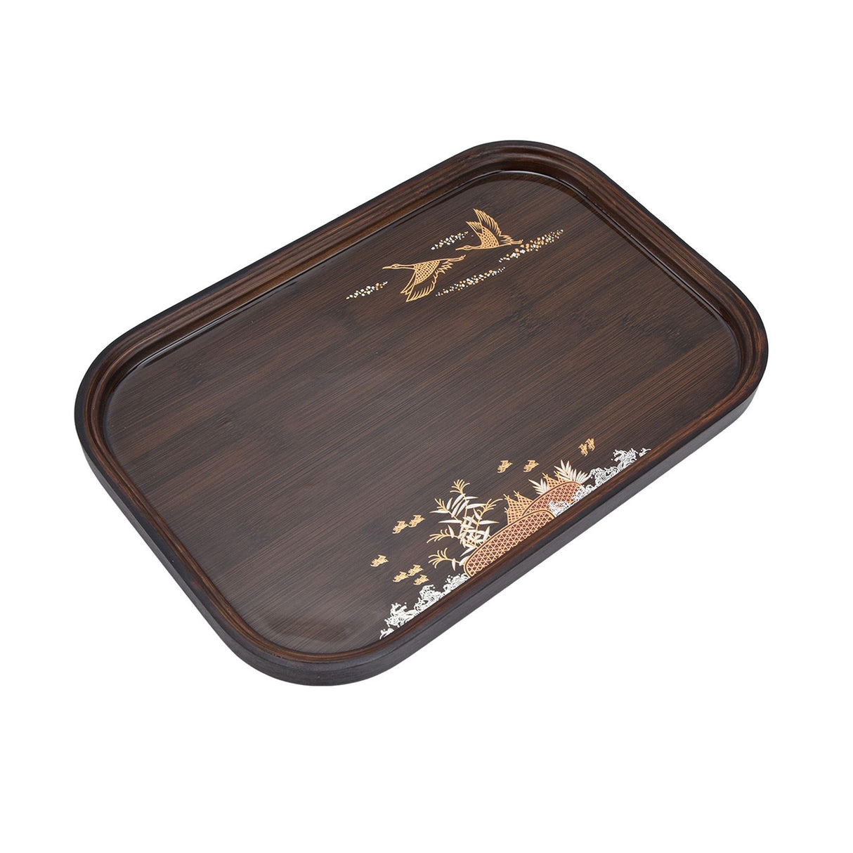 Bamboo Tea Tray Japanese Simple Novel Beautiful Resin Walnut Tea Tray for Home UseRounded Square