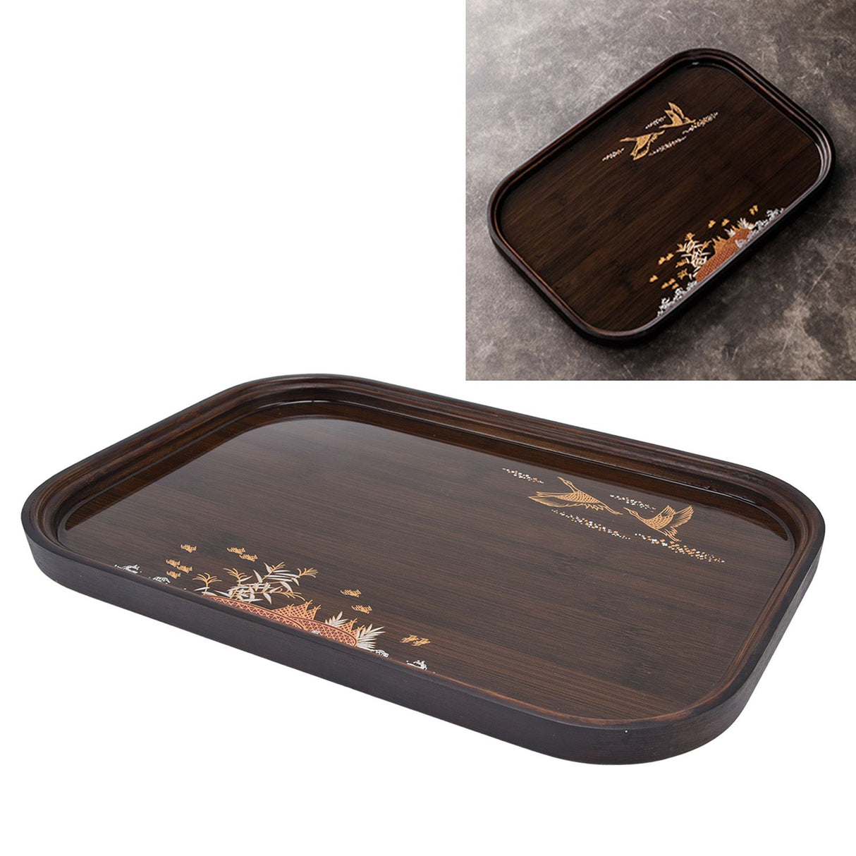 Bamboo Tea Tray Japanese Simple Novel Beautiful Resin Walnut Tea Tray for Home UseRounded Square