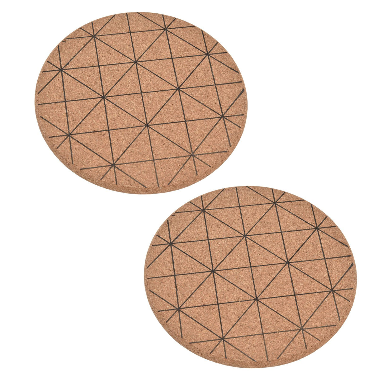 2pcs Cork Coasters Safety Design Convenient Practical Glossy Thick Rustic Style Wooden Decoration for KitchensPlaid