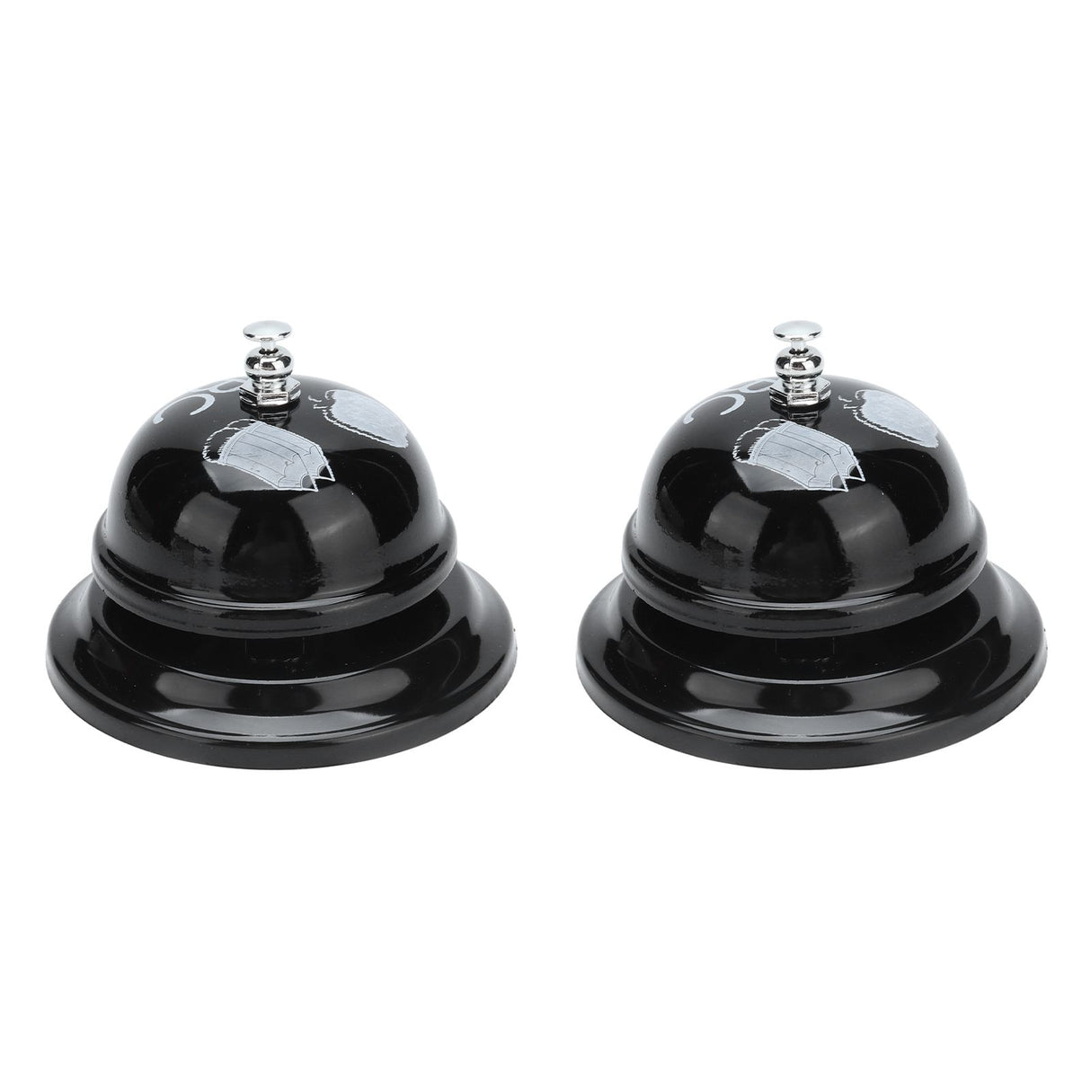 2Pcs Service Bell Exquisite Clear Sound Classic Shape Polishing Glossy Nonslip Base Call Bell for Hotel Restaurant HomeBlack