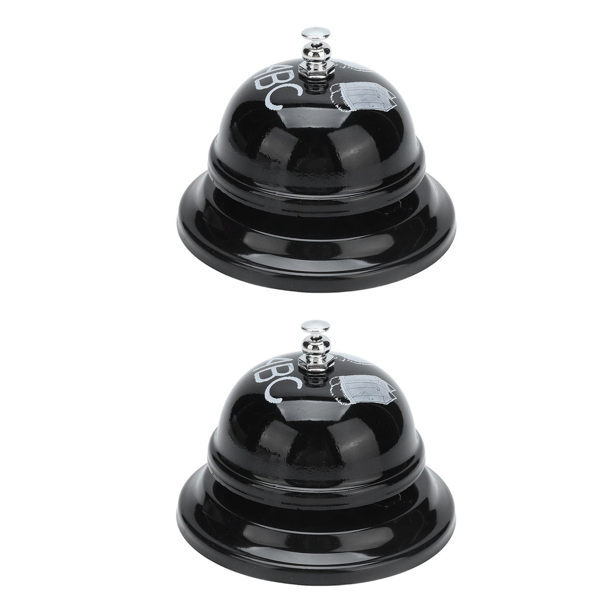 2Pcs Service Bell Exquisite Clear Sound Classic Shape Polishing Glossy Nonslip Base Call Bell for Hotel Restaurant HomeBlack