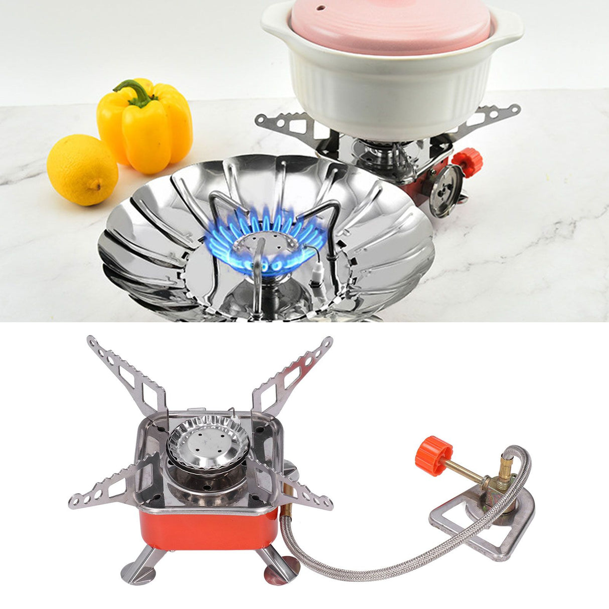 Foldable Camping Stove Stainless Steel Aluminum Alloy Portable Backpacking Stoves for HikingSquares with Tube