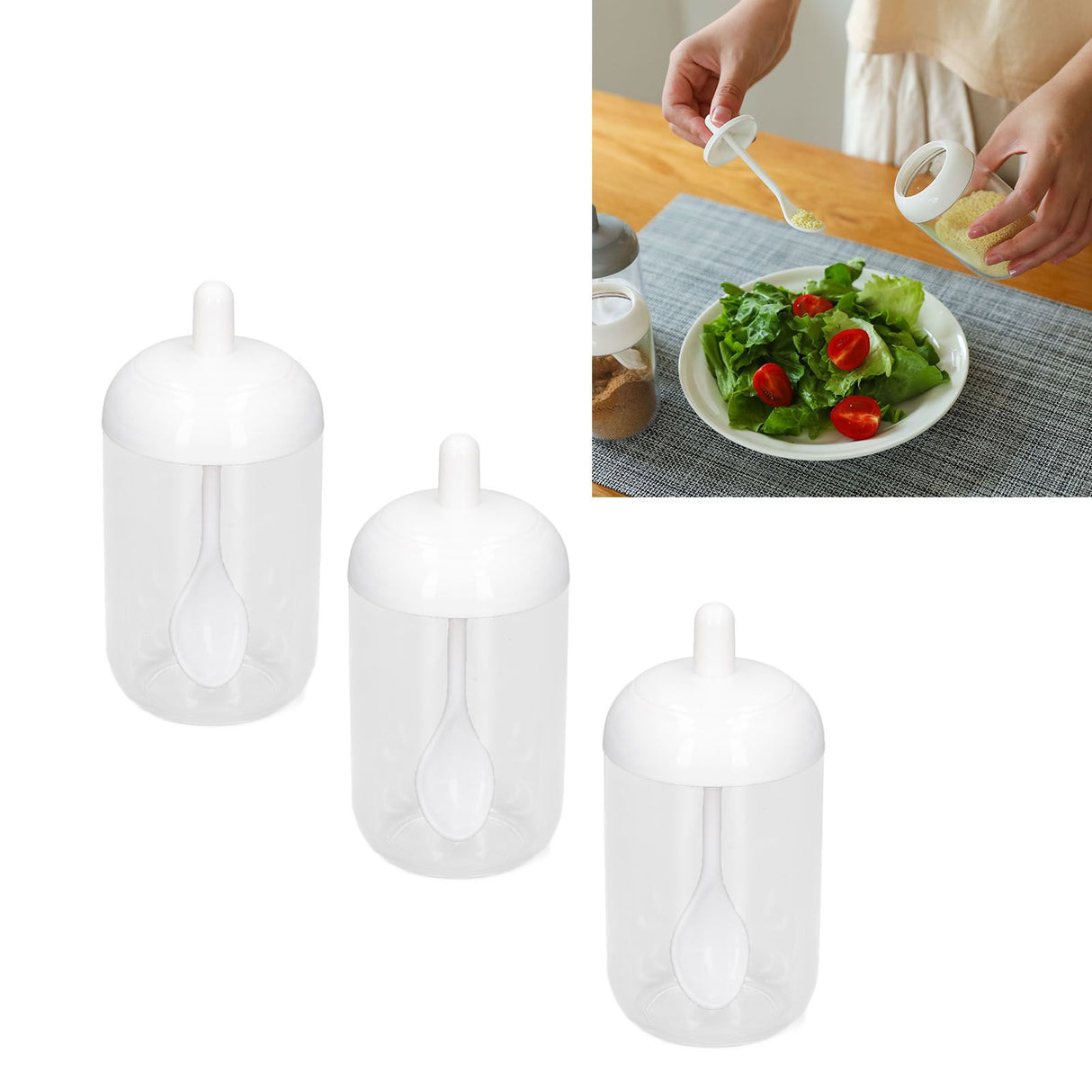 3PCS Seasoning Box with Spoon Transparent Spice Bottle Sealed Spice Container for Kitchen