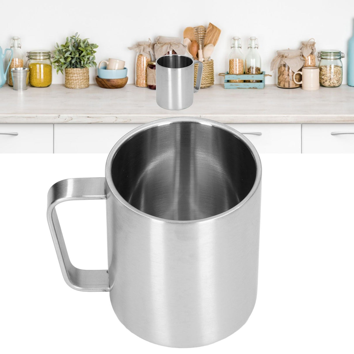 Stainless Steel Cup 300ml Capacity Double Layer Ergonomic Design Texture With Handle Coffee Mug