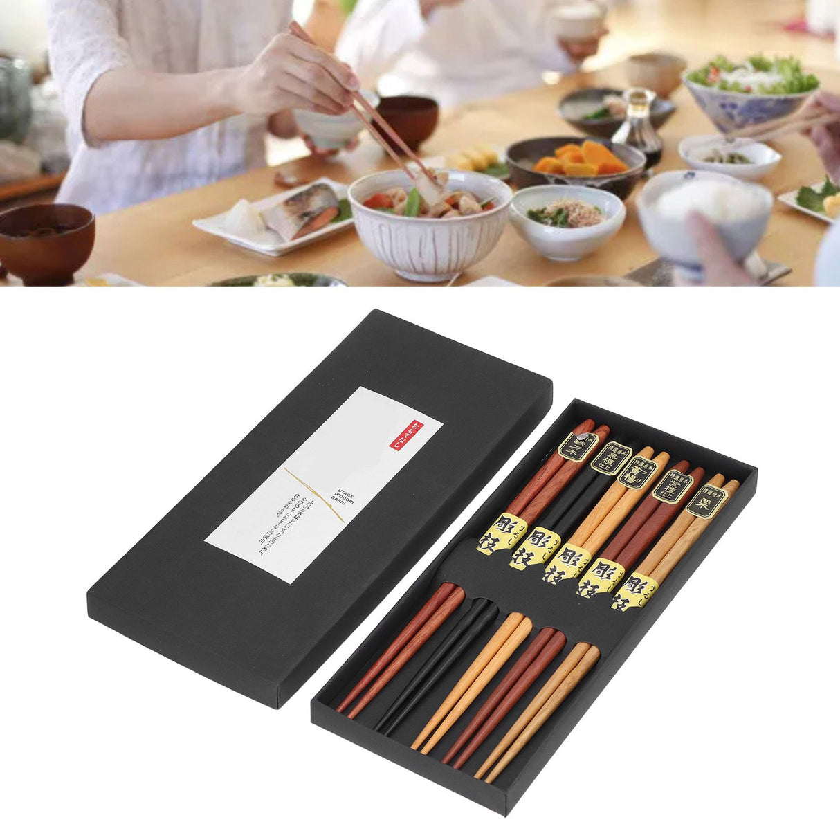 Chopsticks Set 5 Different Colors Natural Wood Antislip Design Feel Comfortable Chopsticks ReusablePointed Chopsticks