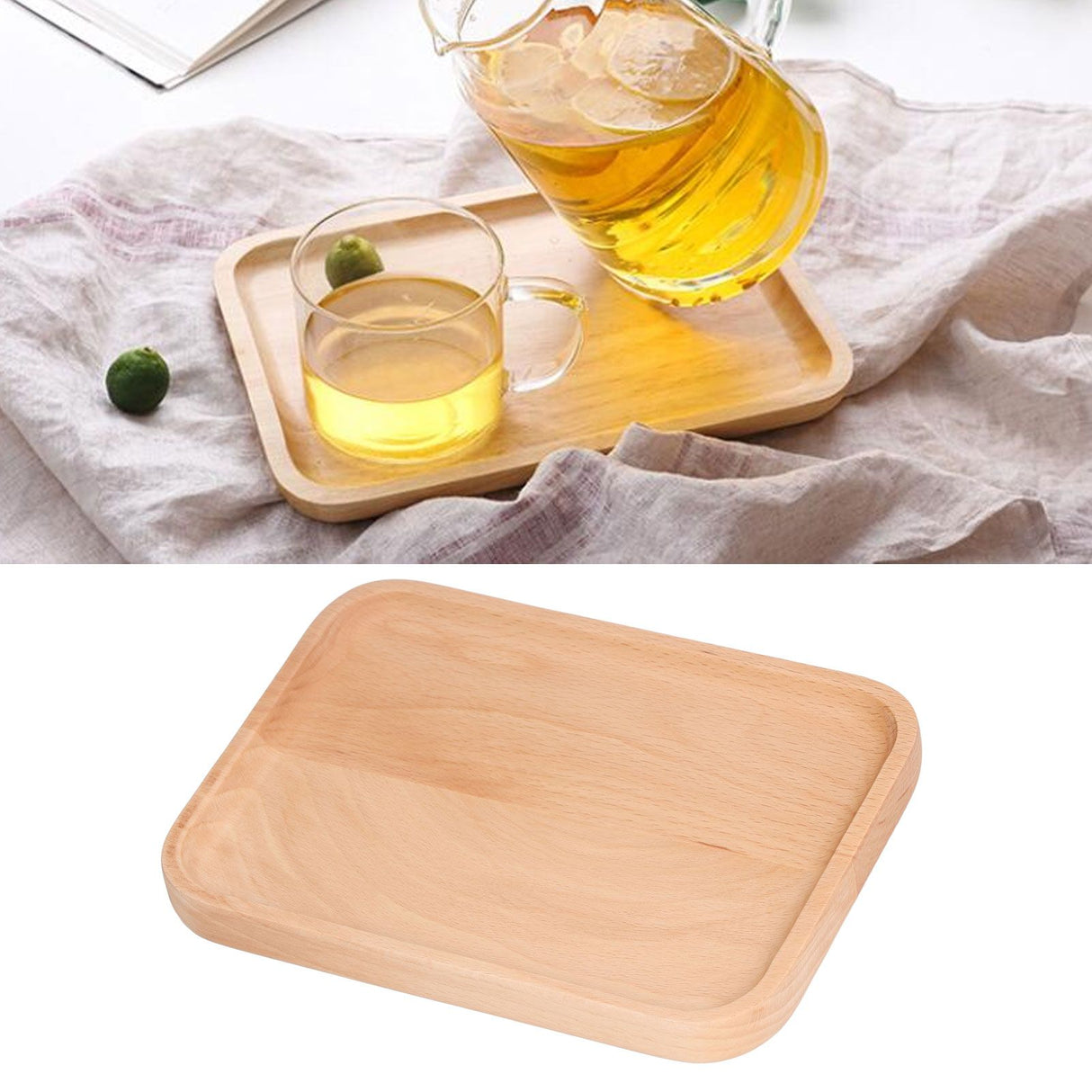 Wooden Rectangular Serving Tray Dinner Drink Food Snack Saucer Platter for Home Restaurants