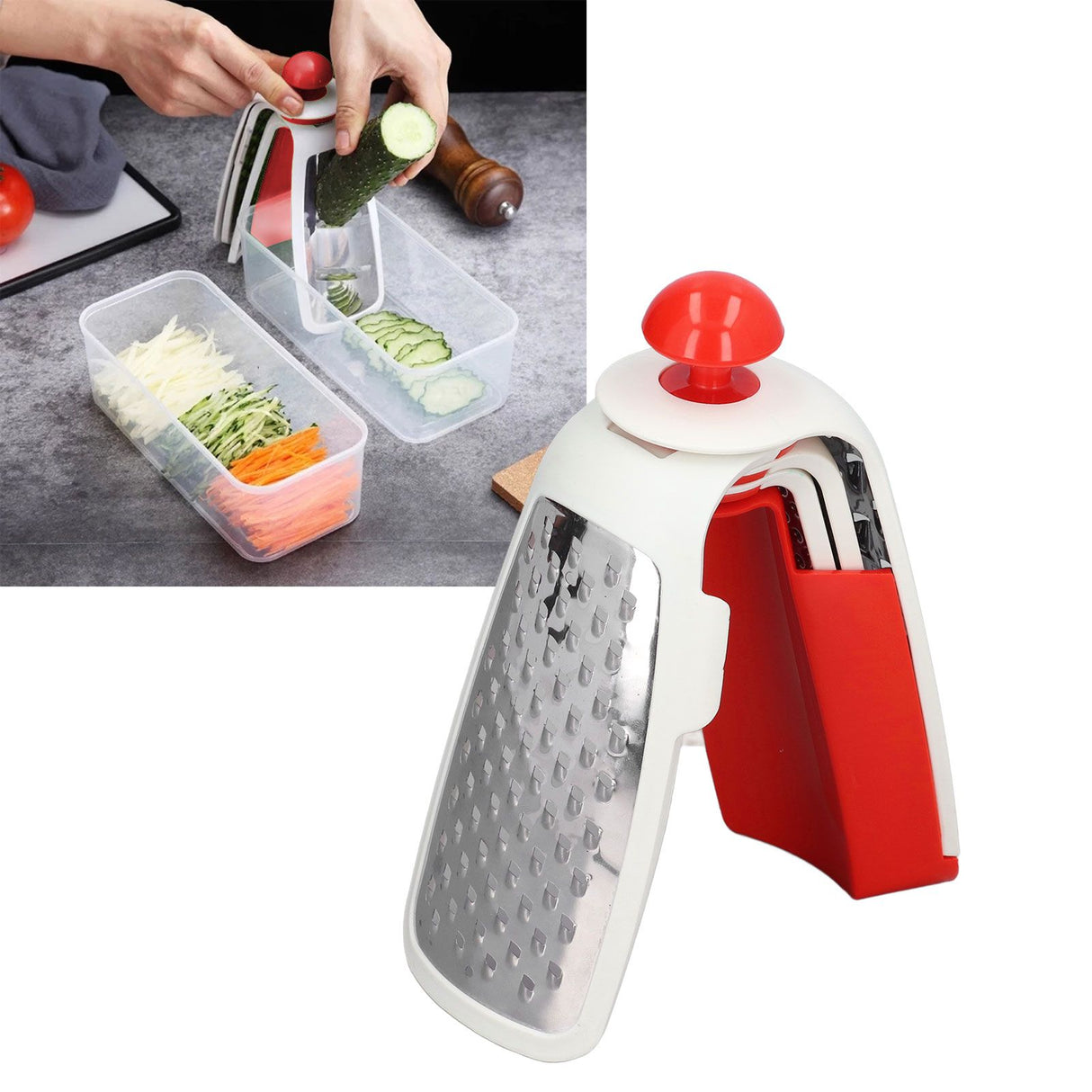 Vegetable Cutter 4 in 1 Multifunctional Stainless Steel Portable Lightweight Easy Operation Veggie ChopperRed