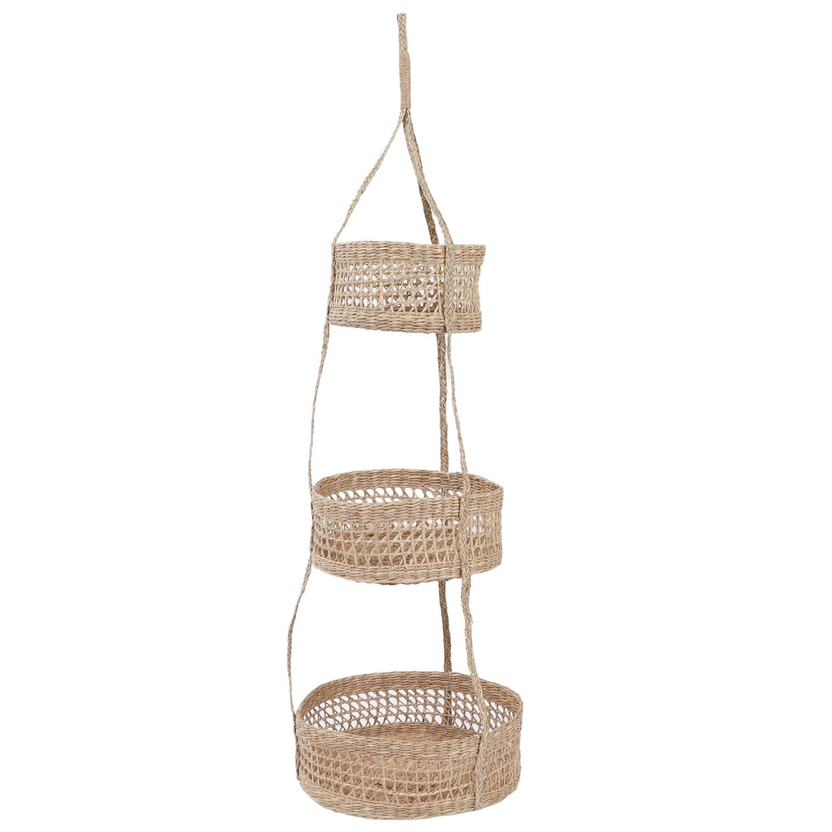 Hanging Fruit Basket Rattan 3 Tiers Multifunctional Foldable Elegant Style Easy Installation Hanging Produce Basket