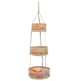 Hanging Fruit Basket Rattan 3 Tiers Multifunctional Foldable Elegant Style Easy Installation Hanging Produce Basket - Top-Down View