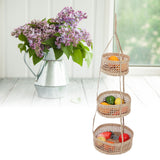 Hanging Fruit Basket Rattan 3 Tiers Multifunctional Foldable Elegant Style Easy Installation Hanging Produce Basket
