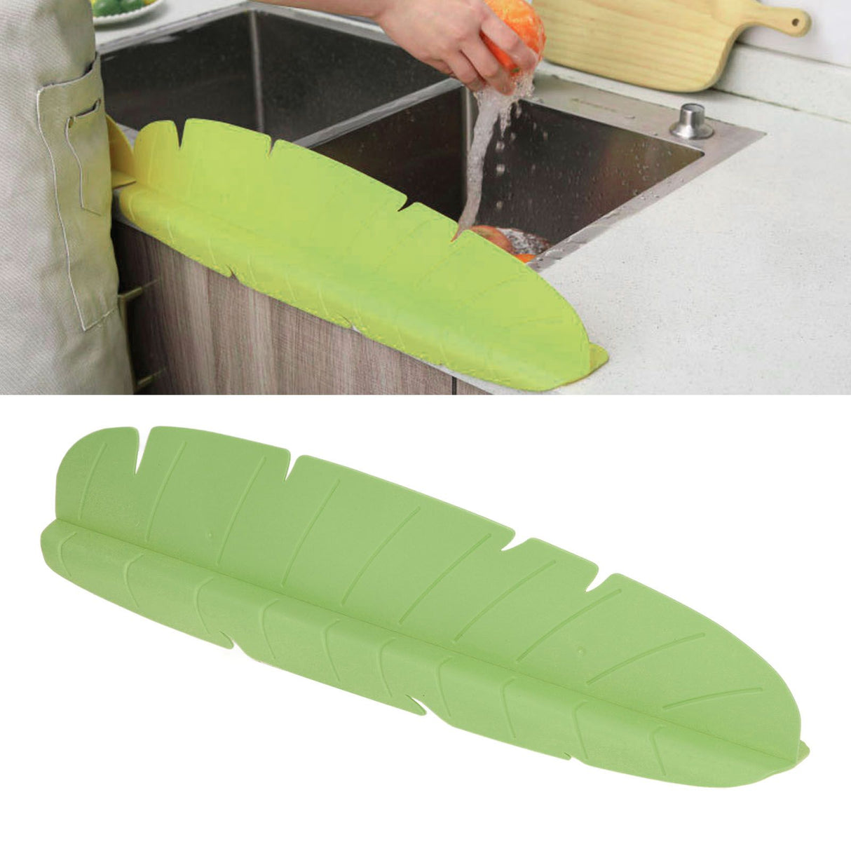 Kitchen Sink Water Splash Guard Elastic Reusable Banana Leaf Water Sink Splashing Guard for Dishes Vegetables Washing Green