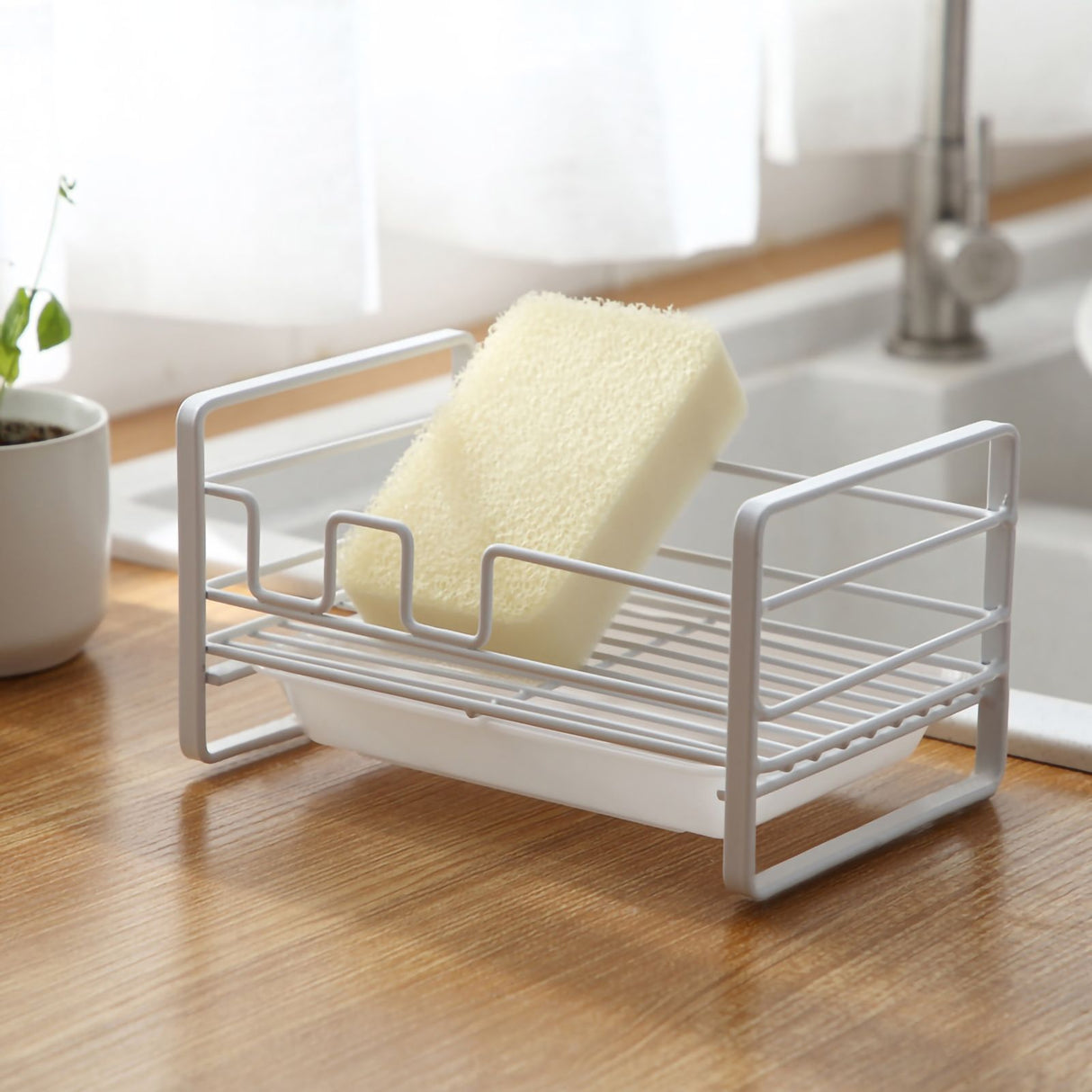 Sponge Storage Rack Iron Detachable Steel Ball Soap Drain Holder with Draining Tray for Kitchen 11
