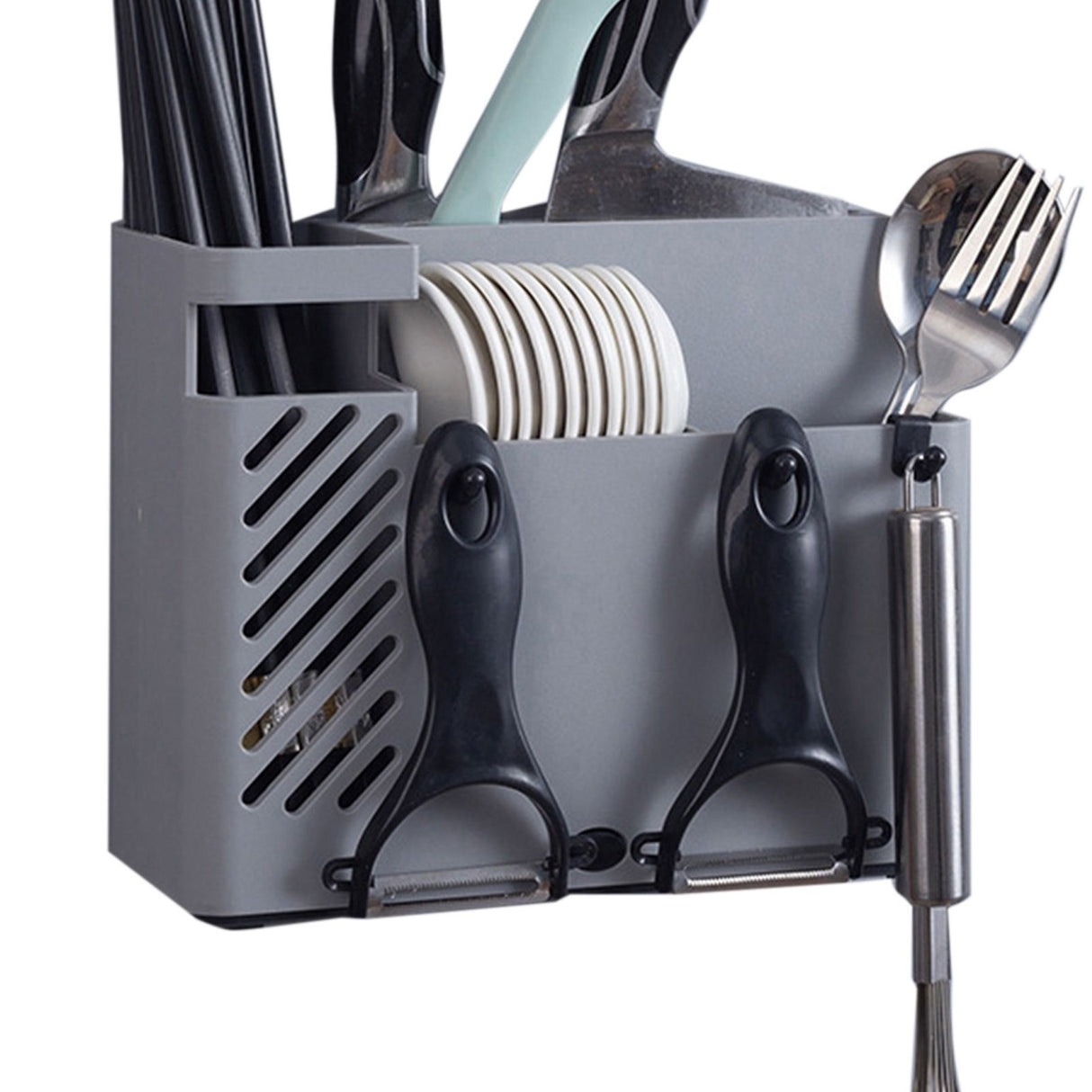 Cutlery Holder Multifunctional Wall Mounted Chopsticks Drying Rack for Home Kitchen Grey
