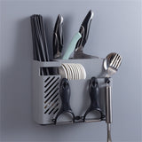 Cutlery Holder Multifunctional Wall Mounted Chopsticks Drying Rack for Home Kitchen Grey