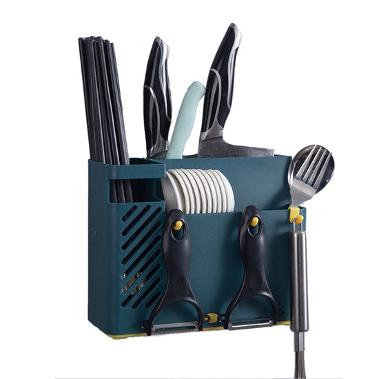 Cutlery Holder Multifunctional Wall Mounted Chopsticks Drying Rack for Home Kitchen Dark Blue