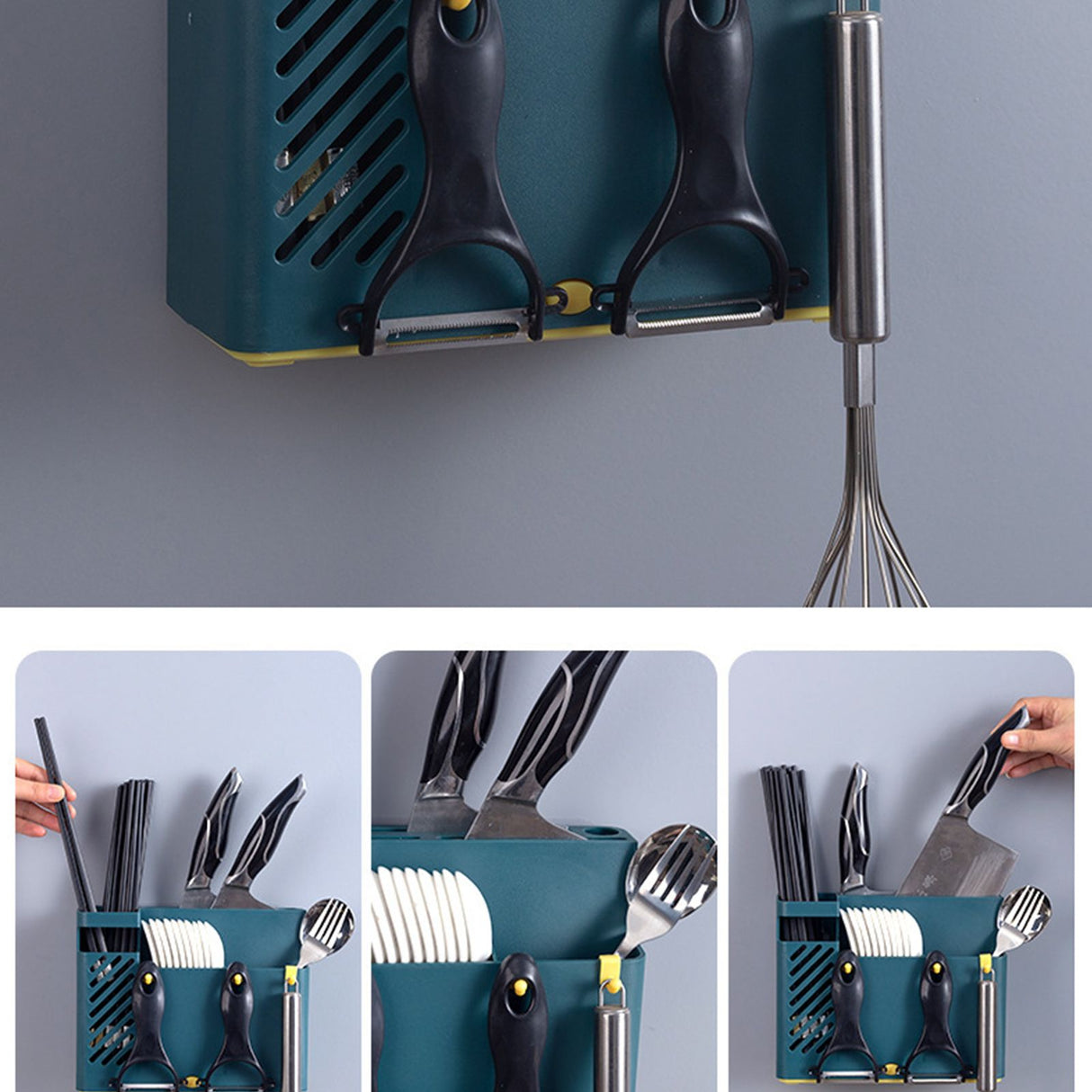Cutlery Holder Multifunctional Wall Mounted Chopsticks Drying Rack for Home Kitchen Dark Blue