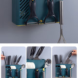 Cutlery Holder Multifunctional Wall Mounted Chopsticks Drying Rack for Home Kitchen Dark Blue - Side View