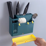 Cutlery Holder Multifunctional Wall Mounted Chopsticks Drying Rack for Home Kitchen Dark Blue