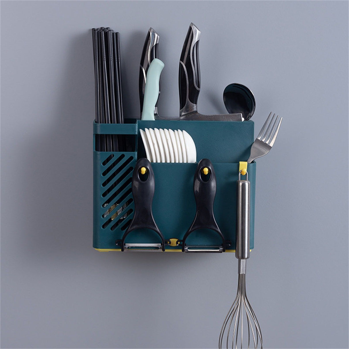 Cutlery Holder Multifunctional Wall Mounted Chopsticks Drying Rack for Home Kitchen Dark Blue