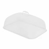 Food Cover Dense Mesh Design 180 Degree Rotatable Simple Iron Food Screen with Handle for Home Dining Room White Rectangle Large