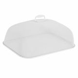Food Cover Dense Mesh Design 180 Degree Rotatable Simple Iron Food Screen with Handle for Home Dining Room White Rectangle Large - Front View