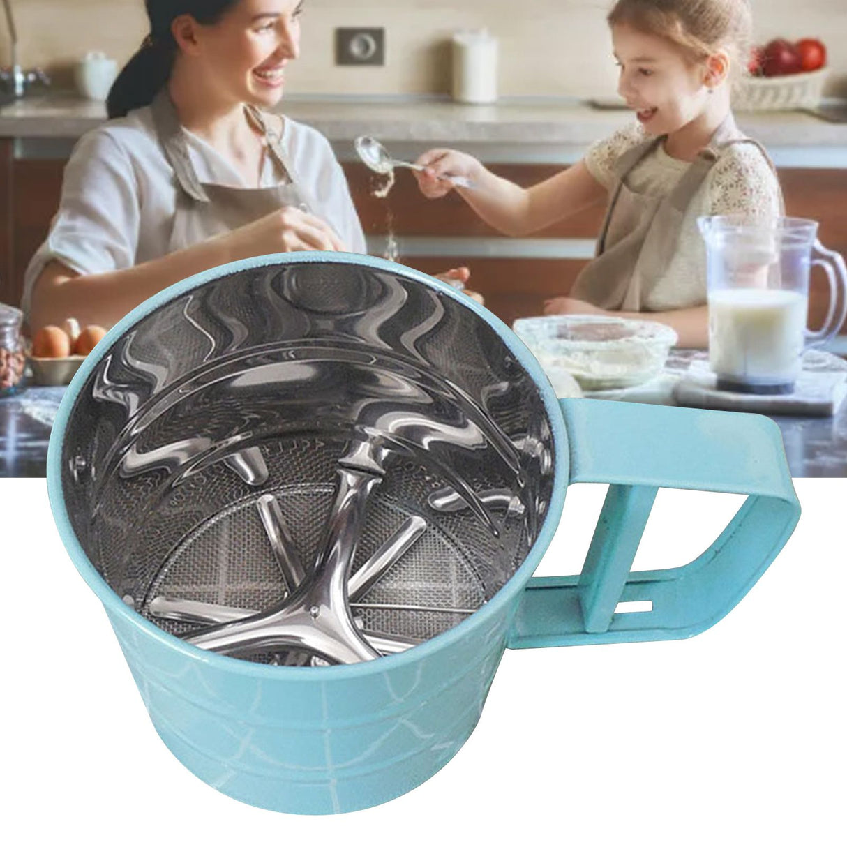 Flour Sifter Stainless Steel Corrosion Resistant Safe Odorless Beautiful Handheld Baking Flour Mesh Sieve Blue