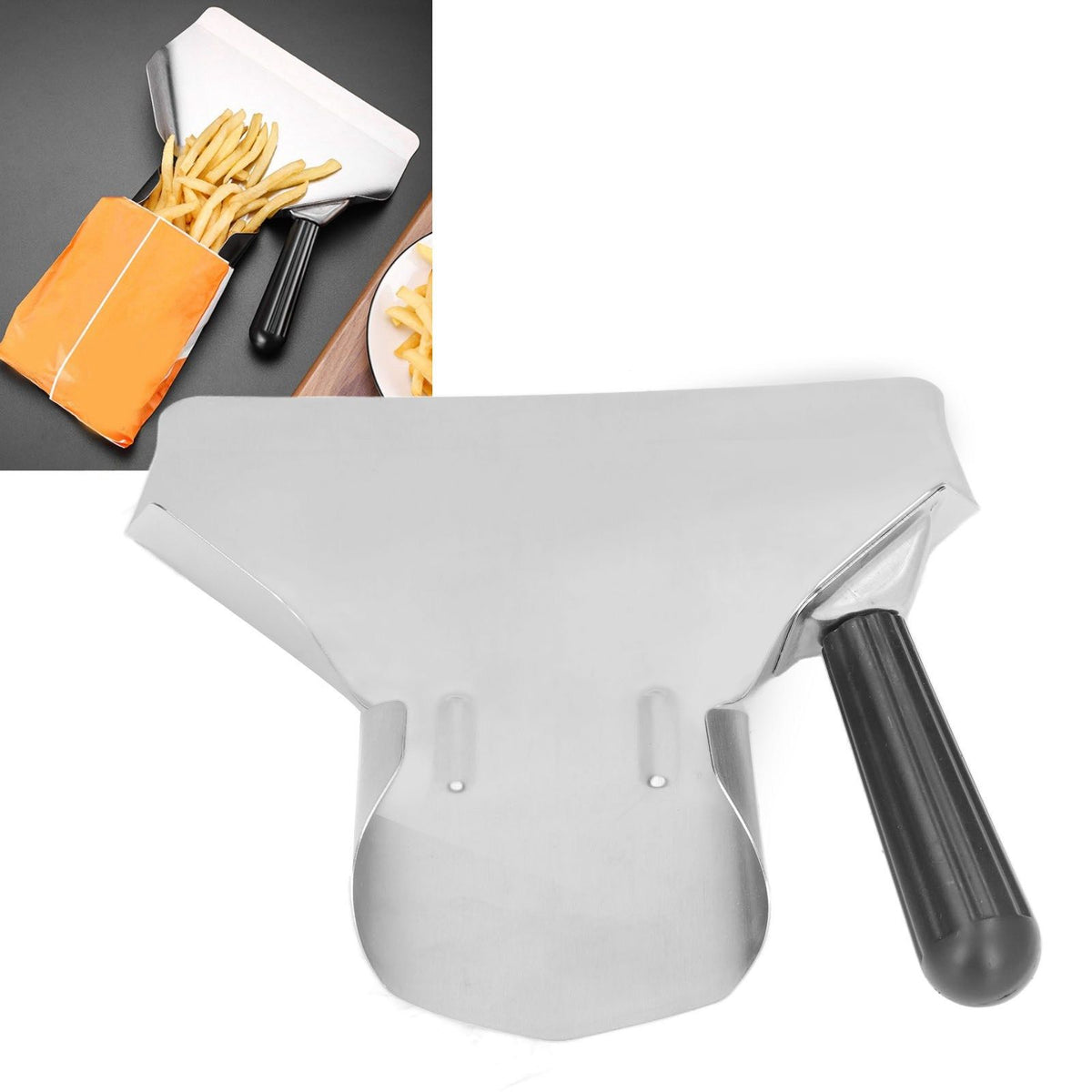 French Fry Bagger Food Grade Stainless Steel Flexible Bakelite Handle Multifunction Popcorn Bagger for Chips Popcorn