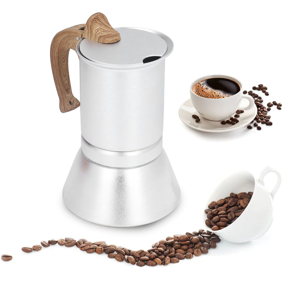 Moka Stove Coffee Maker Professional Metal Italian Coffee Maker for Home Travel Silver 150ml