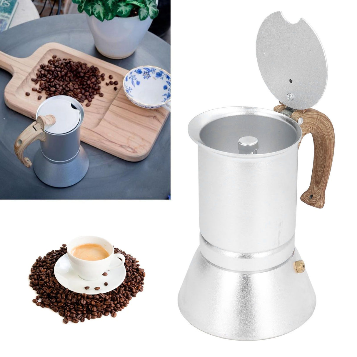 Moka Stove Coffee Maker Professional Metal Italian Coffee Maker for Home Travel Silver 150ml