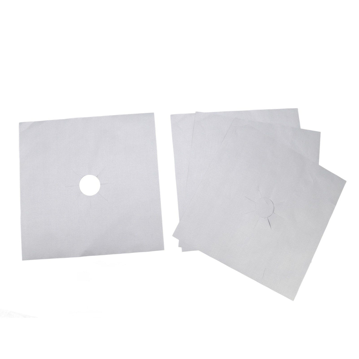 4Pcs Stove Burner Cover PTFE Coating Non Stick Gas Range Stove Top Protector Pad for Kitchen Cooking Silver 27x27cm 0.1mm
