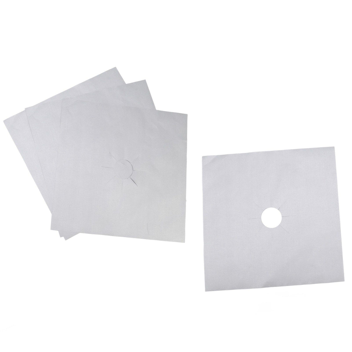 4Pcs Stove Burner Cover PTFE Coating Non Stick Gas Range Stove Top Protector Pad for Kitchen Cooking Silver 27x27cm 0.1mm