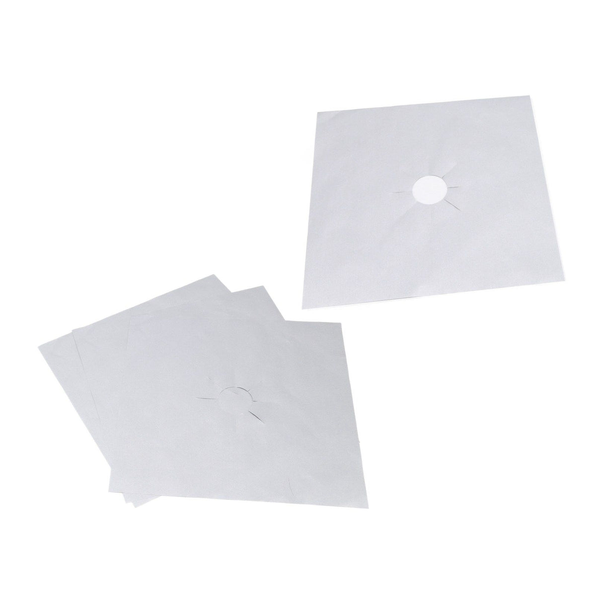 4Pcs Stove Burner Cover PTFE Coating Non Stick Gas Range Stove Top Protector Pad for Kitchen Cooking Silver 27x27cm 0.1mm